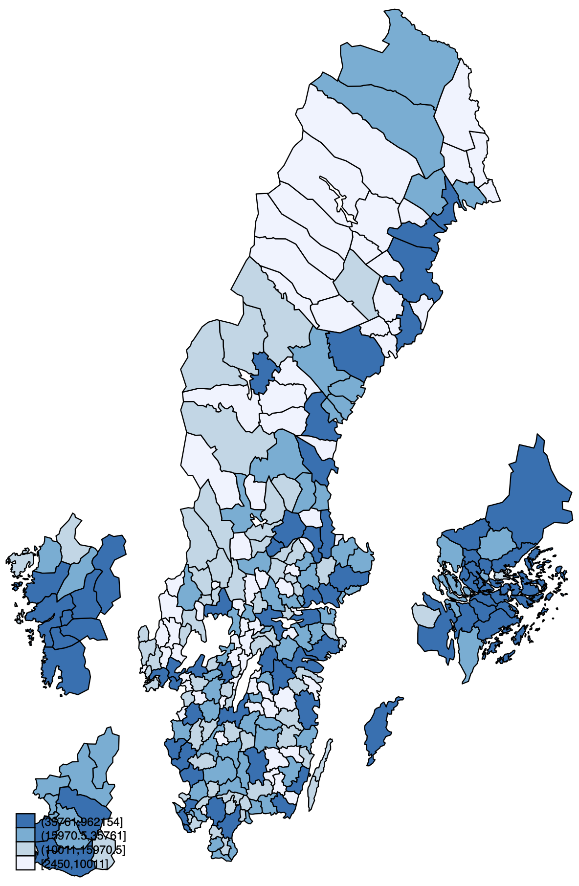 Karta över Sveriges kommuner med spmap